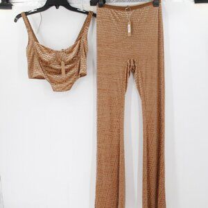 NWT skims set Womens medium soft velvet crop corset top and flared pants L34
